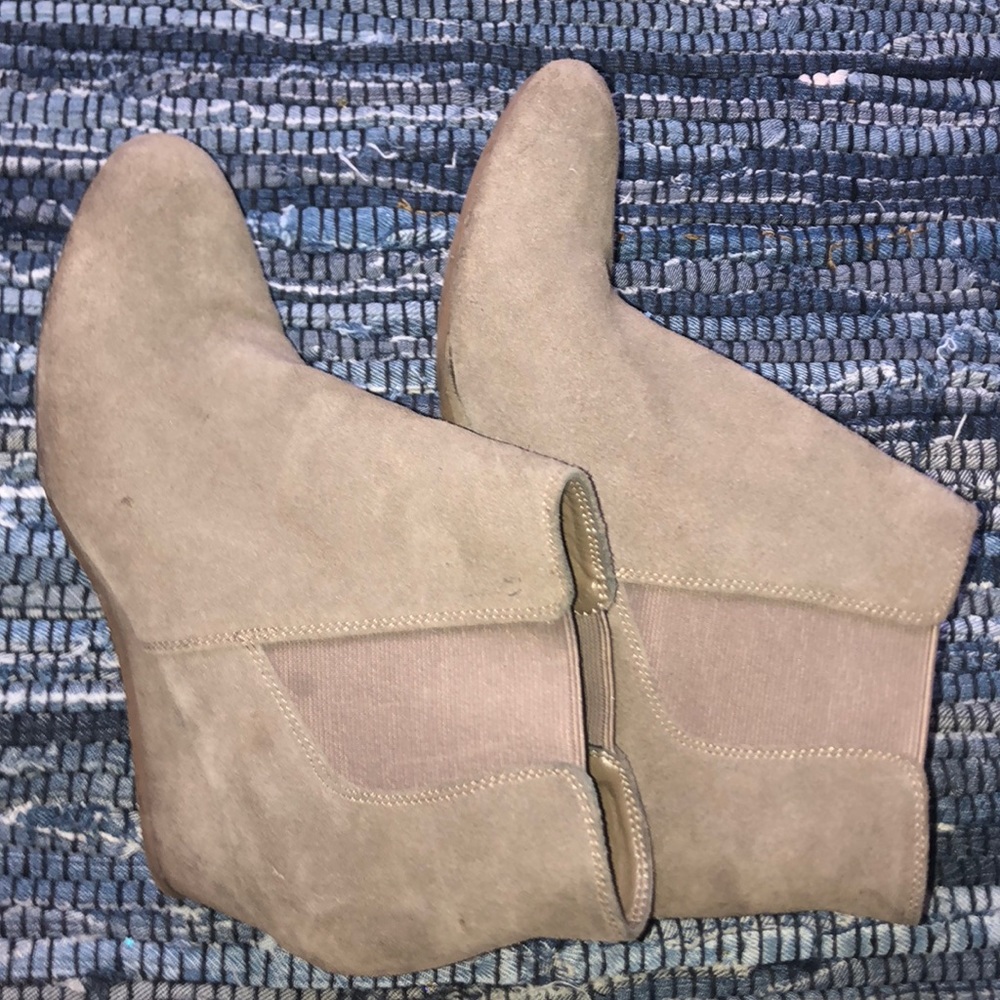 Light tan booties with slight heel